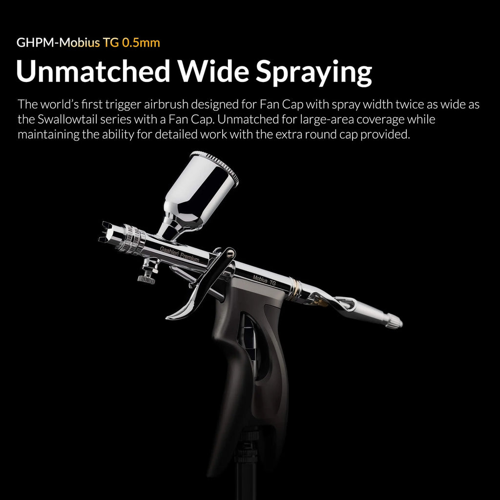 Gaahleri Mobius TG 0.5mm trigger airbrush wide spray fan cap design