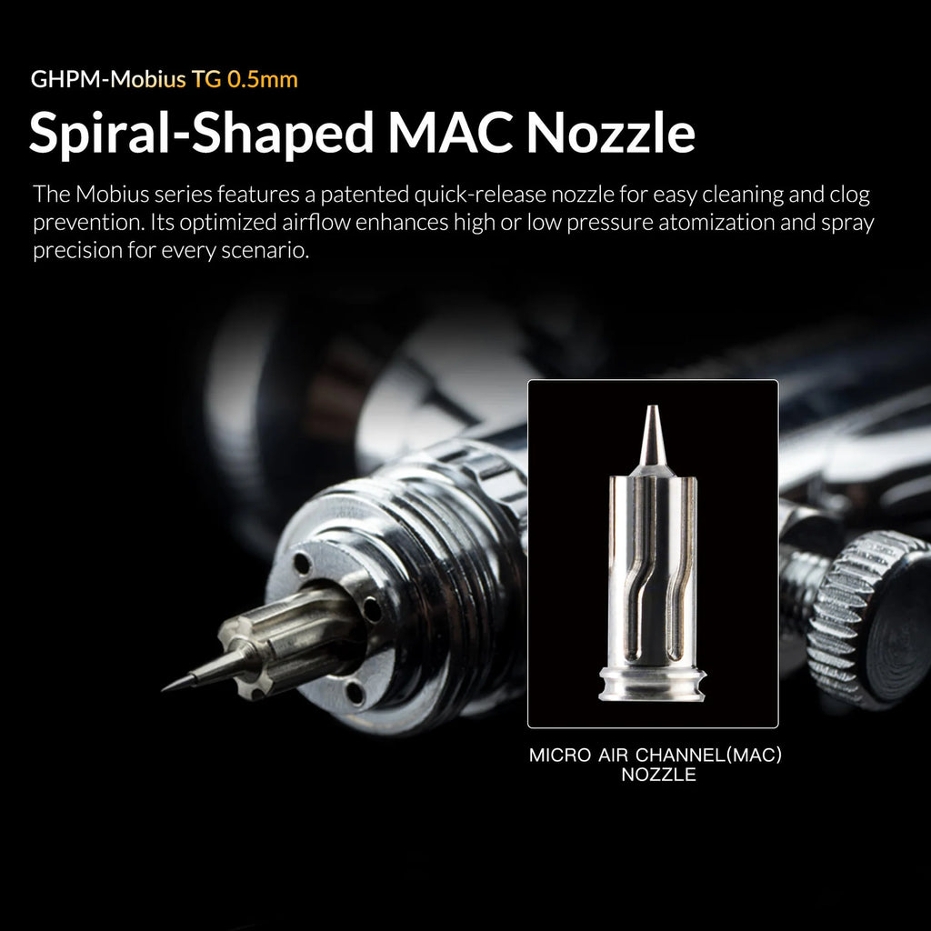 Gaahleri Mobius TG spiral MAC nozzle airbrush system close up