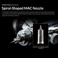 Gaahleri Mobius TG spiral MAC nozzle airbrush system close up
