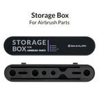 Gaahleri airbrush components storage box satin black tin with lid closed and EVA foam insert showing all slots
