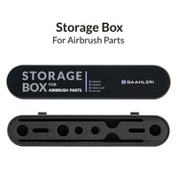 Gaahleri airbrush components storage box satin black tin with lid closed and EVA foam insert showing all slots
