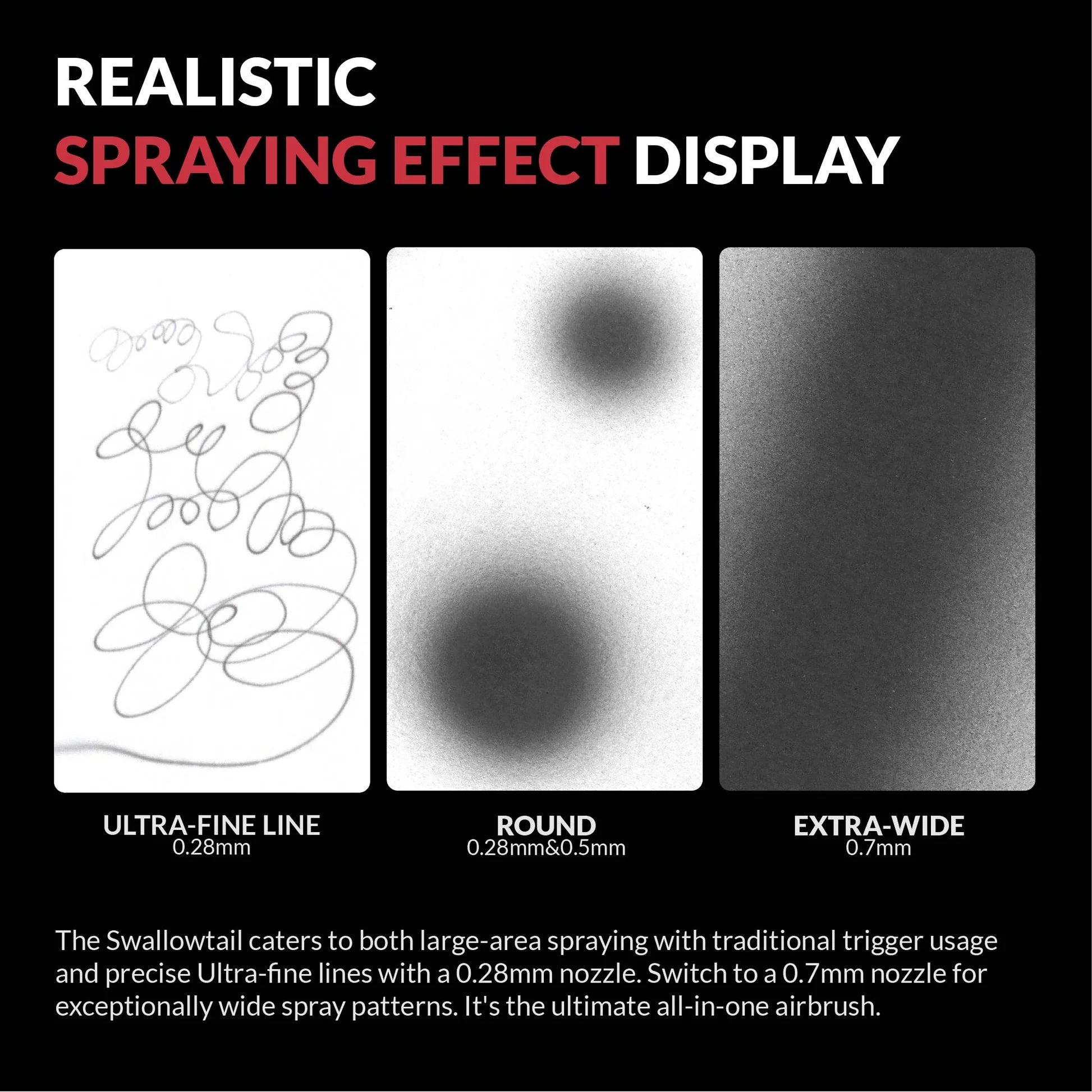 Gaahleri Swallowtail Studio G airbrush spray pattern 0.28 0.5 0.7