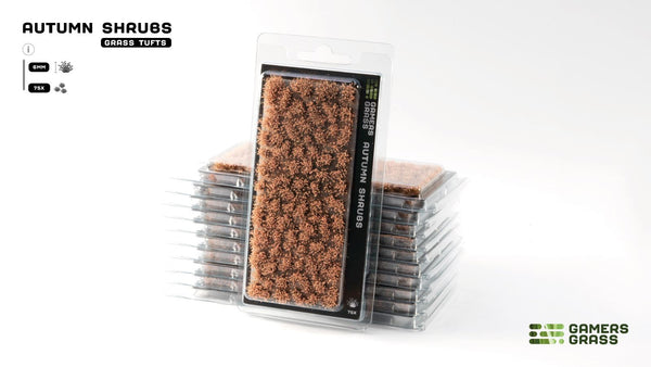 Gamers Grass Autumn Shrubs blister packaging with autumn colored tufts for miniatures and dioramas
