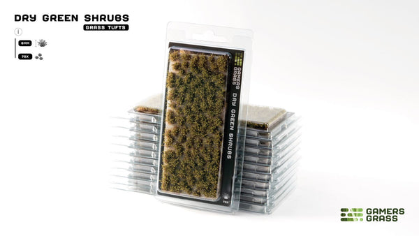 Blister pack of Gamers Grass Dry Green Shrubs 6mm tufts