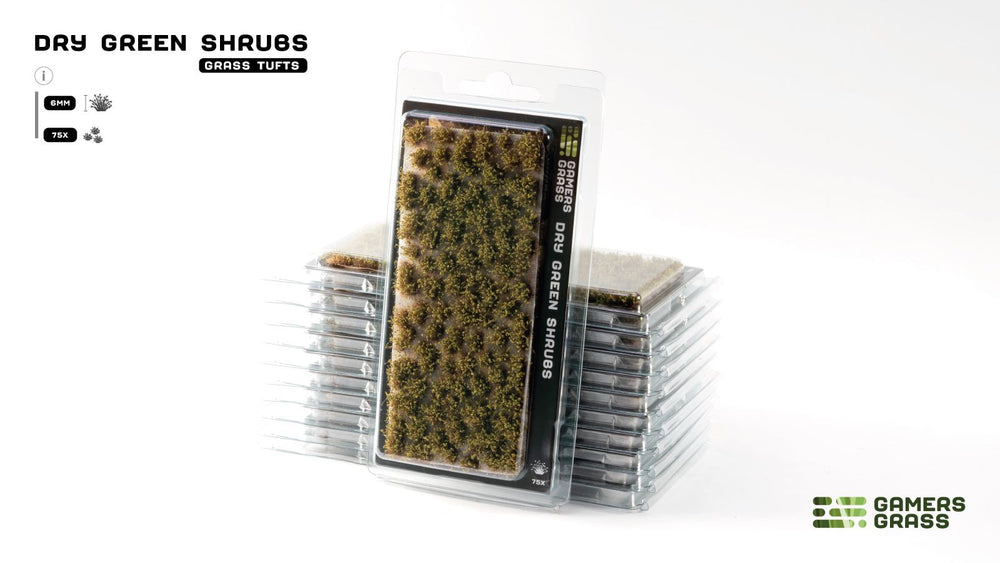 Blister pack of Gamers Grass Dry Green Shrubs 6mm tufts