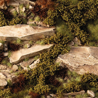 Diorama scene with Gamers Grass Dry Green Shrubs among rocks and vegetation