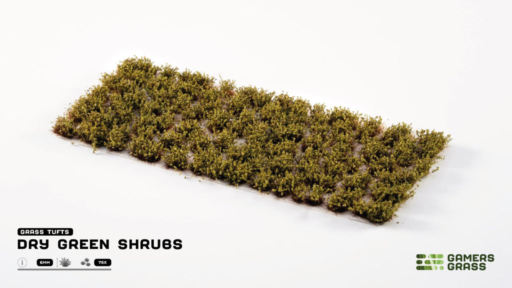 Close up of Gamers Grass Dry Green Shrubs sheet with 75 tufts
