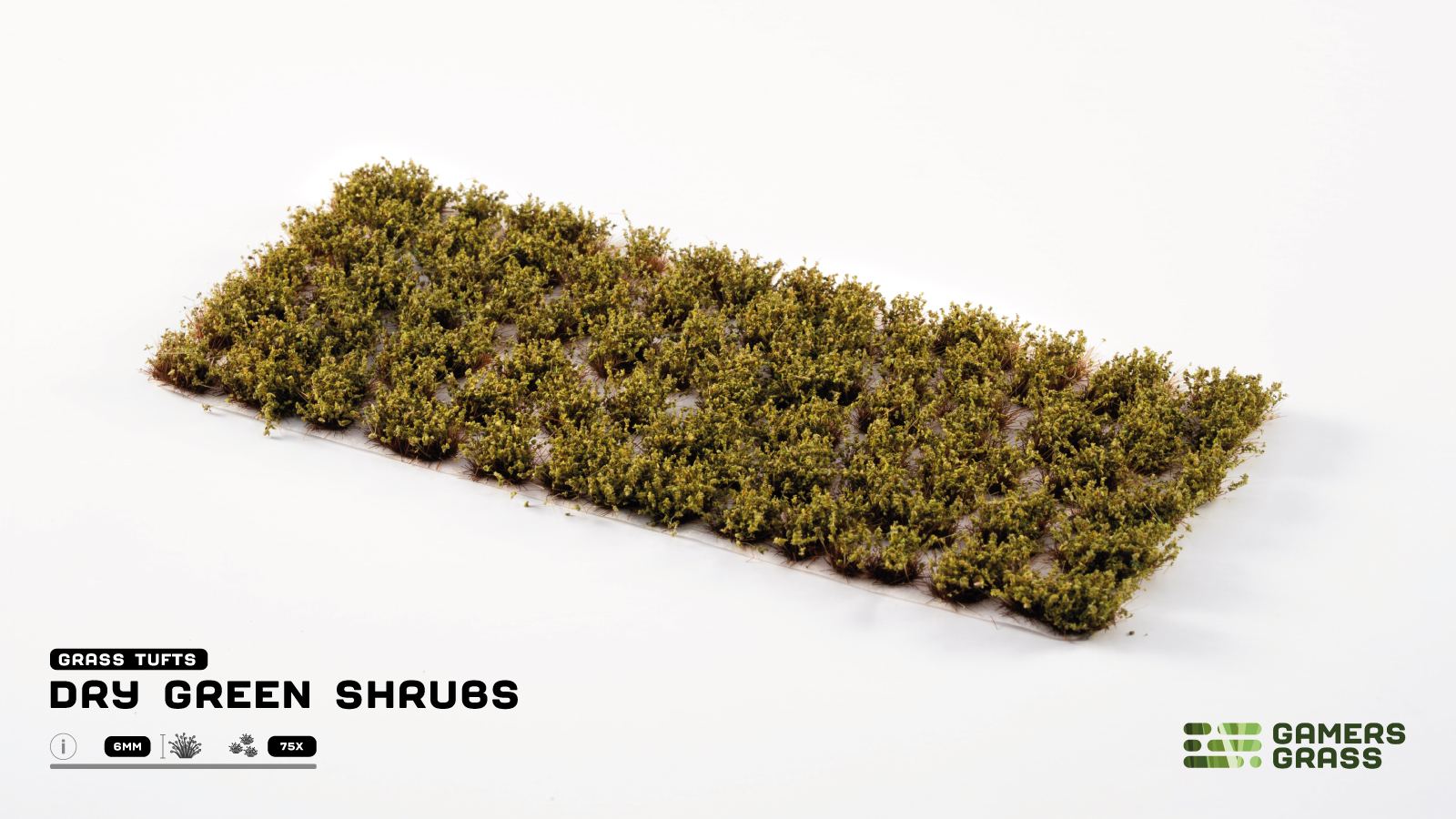 Close up of Gamers Grass Dry Green Shrubs sheet with 75 tufts
