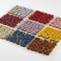 Gamers Grass Flowers Core Set flower tufts in assorted colors arranged in rows