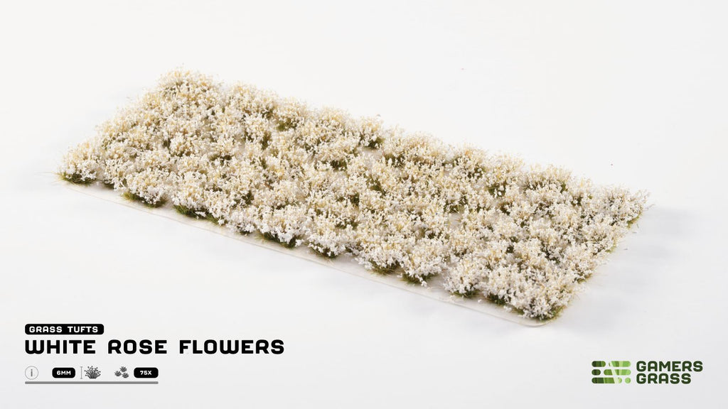 Gamers Grass White Rose Flowers Tufts sheet – pre-painted 6mm tufts for miniatures, wargaming bases and scale models