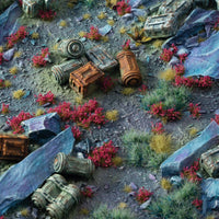 scenic diorama with Gamers Grass garnet tulip tiny flowers used among rocks and terrain