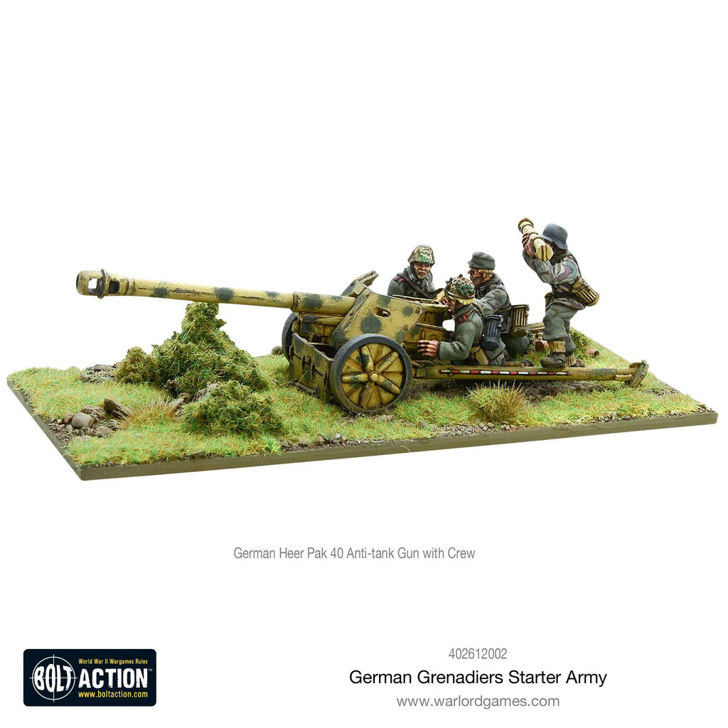 Artillery miniatures from the Bolt Action German Grenadiers Starter Army, featuring finely detailed WWII weaponry.