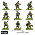 Close-up view of infantry miniatures from the Bolt Action German Grenadiers Starter Army, showcasing detailed WWII soldiers.