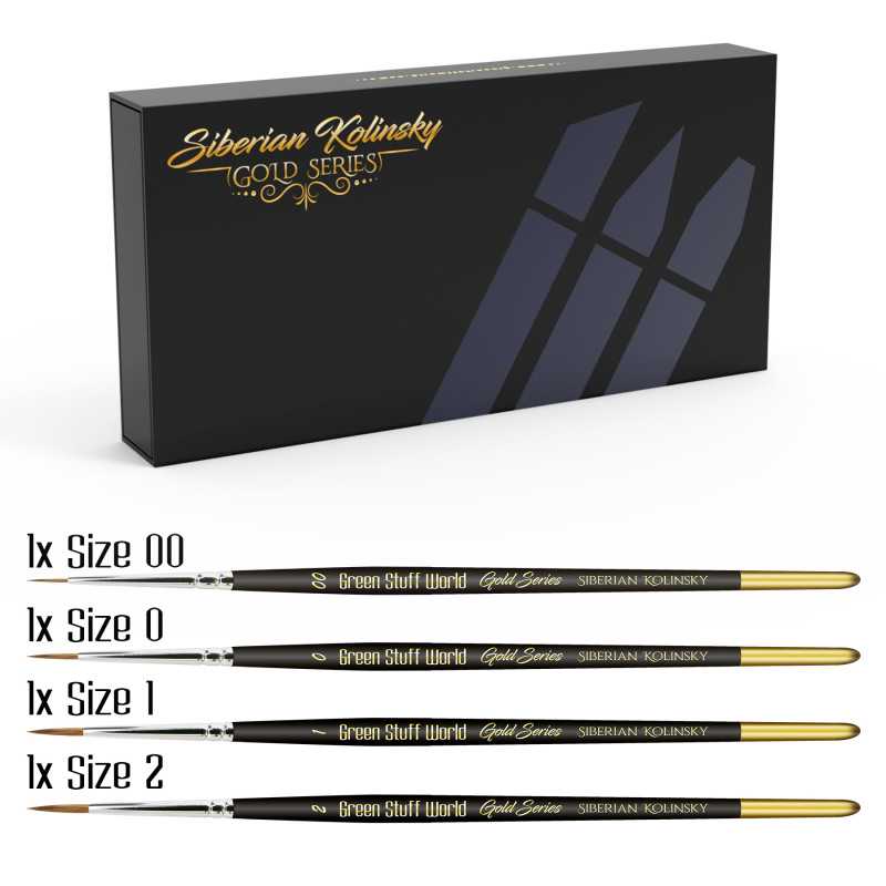 Green Stuff World GOLD SERIES Kolinsky Brush Set – Premium Miniature Paint Brushes 00–2 in Protective Case