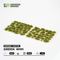 Sheet of 70 Green 4mm - Wild Tufts, displaying various shapes and sizes of vibrant green grass tufts ready for diverse landscape applications
