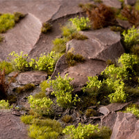 Lifelike diorama featuring Green Shrub - Wild tufts, showcasing realistic Mediterranean scrubland or lush forest understory scene with varied textures and vibrant vegetation
