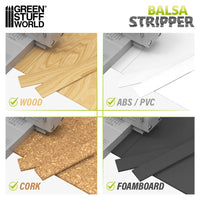 Green Stuff World Balsa Stripper cutting wood, ABS, cork and foamboard sheets into precise strips
