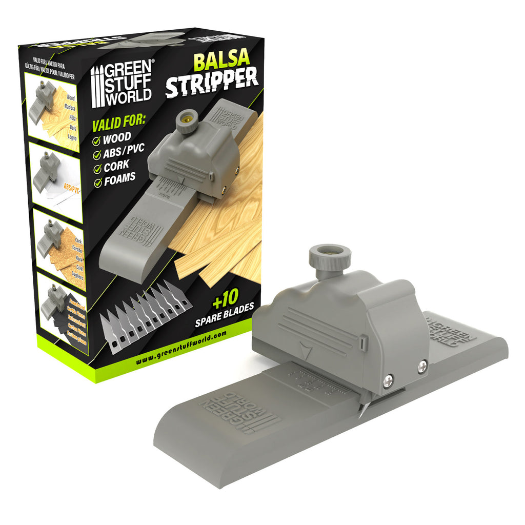 Green Stuff World Balsa Stripper with packaging and 10 spare replacement blades included
