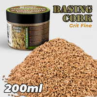 Green Stuff World Basing Cork Grit Fine 200ml Terrain Series tub with cork granules
