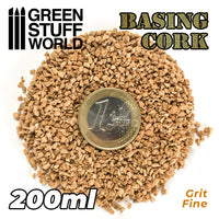 Green Stuff World Basing Cork Grit Fine with a 1 Euro coin for scale, 200ml
