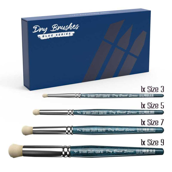Set of dry brushes with a blue packaging box labeled 'Dry Brushes Blue Series' on a white background.