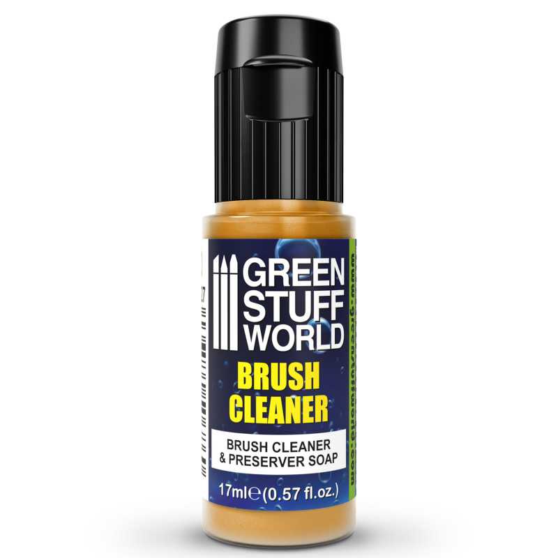 Green Stuff World brush cleaner bottle on a white background