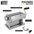 Green Stuff World Polymer Clay Machine features: 14cm steel rollers, 6 thickness levels 0.5-2.5mm, removable crank, metal clamp