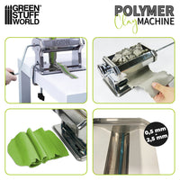 Green Stuff World Polymer Clay Machine rolling clay into even sheets, table-clamped, 0.5-2.5mm
