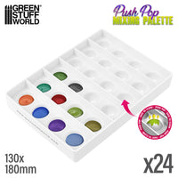 Green Stuff World Push Pop Mixing Palette with 24 silicone paint wells for miniature painting
