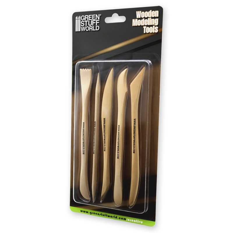 Green Stuff World Wooden Modeling Tools in retail packaging, set of 5