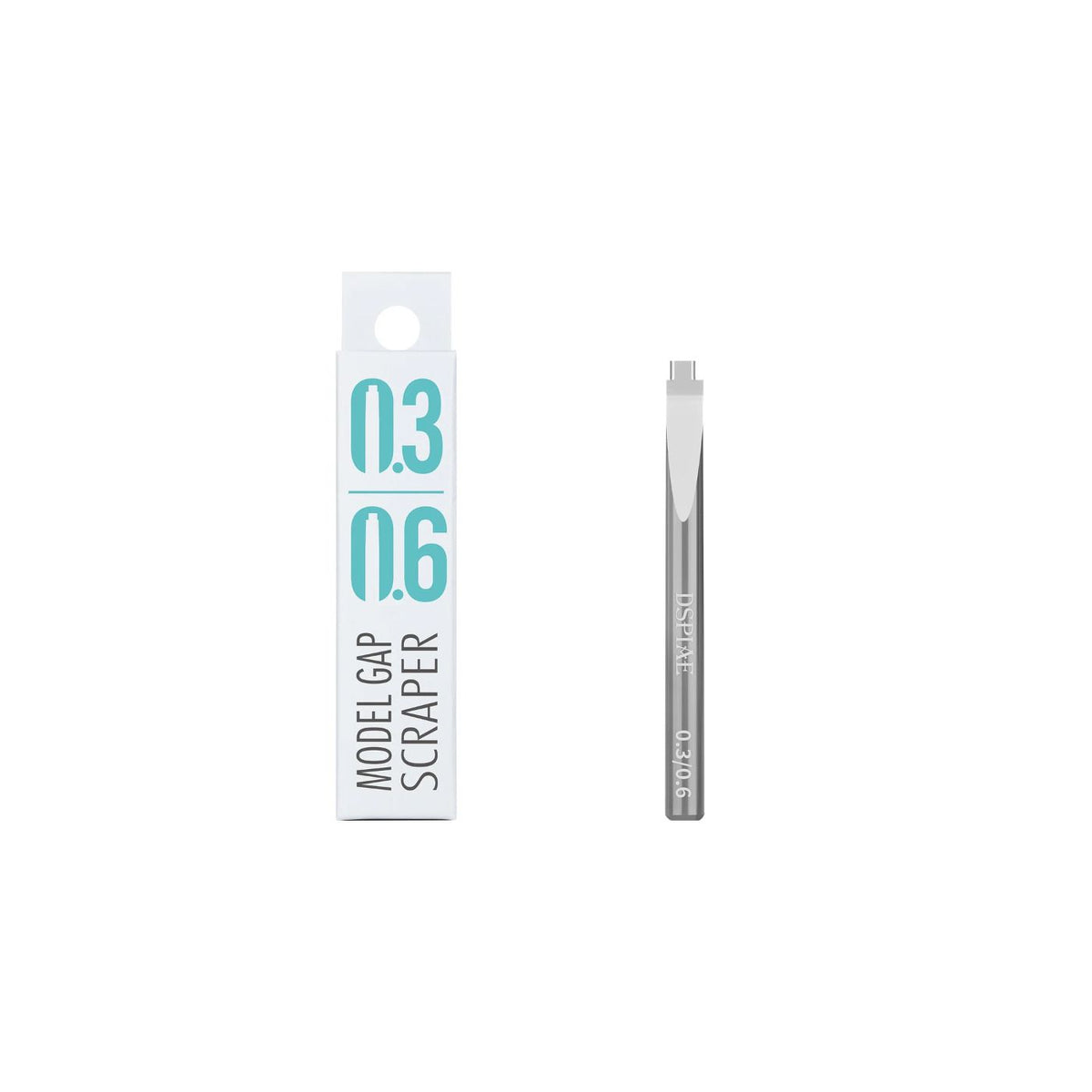 GS 0.3/0.6 mm gap scraper bit beside its retail box
