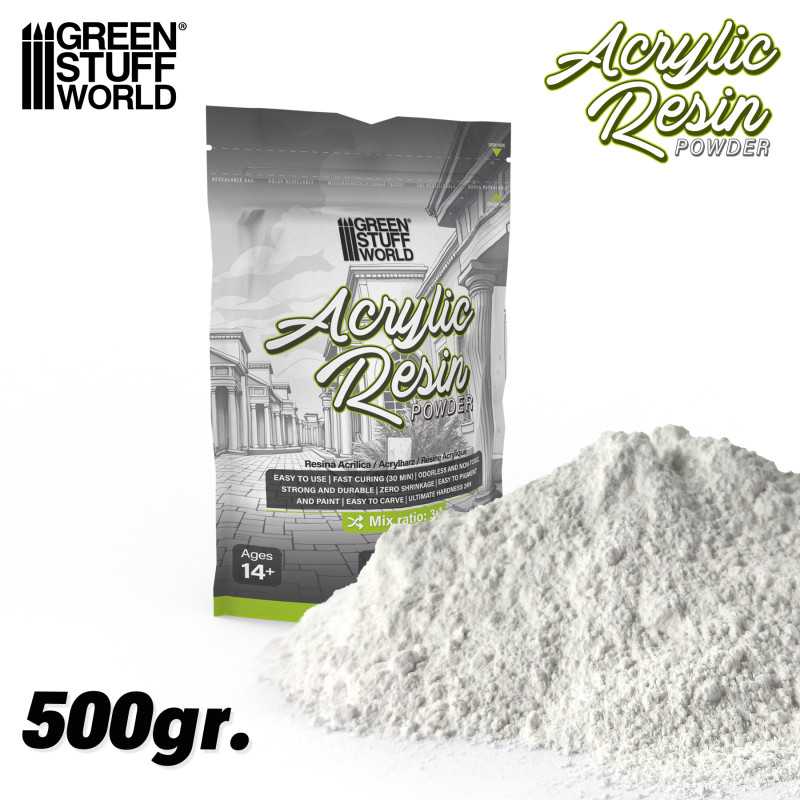 GSW Acrylic Resin 500g bag displayed next to a pile of casting powder