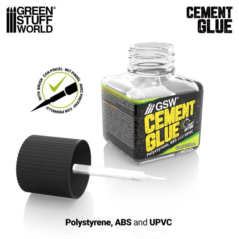 Open Cement Glue bottle with fine brush applicator for plastic models