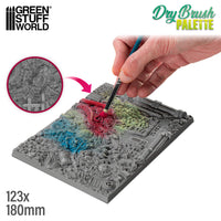 Close up of textured surface on Green Stuff World drybrush palette for miniature painting
