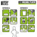 Illustrated instructions for heating and moulding GSW white thermoplastic beads
