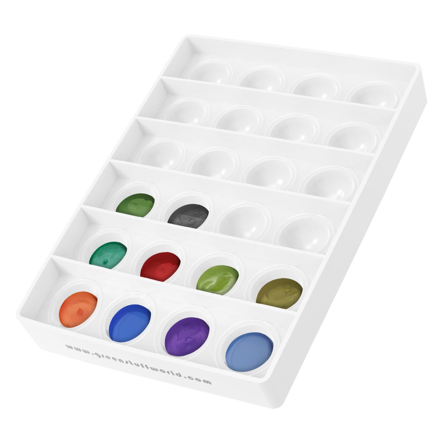 Reusable miniature painting mixing tray with 24 push pop silicone cups