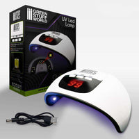 GSW UV LED Lamp shown with retail box and USB charging cable

