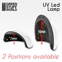 GSW UV LED Lamp demonstrating two arch positions for different curing heights
