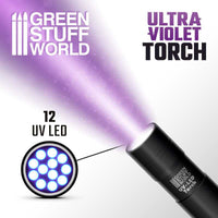 Close-up of 12 UV LEDs inside the GSW Ultraviolet Torch flashlight
