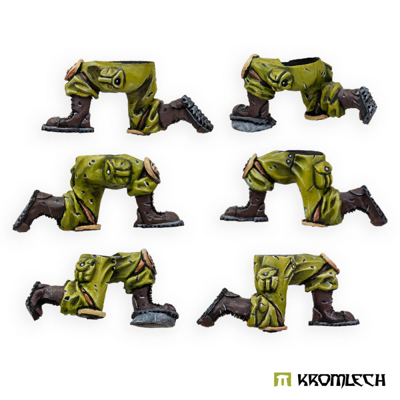 Kromlech Guardsmen Kneeling Legs painted green with brown boots, six sets in three poses