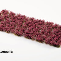 Close-up sheet of Gamers Grass Heather Flowers tufts – 75 self-adhesive 6mm purple heather clumps for wargaming bases and models.