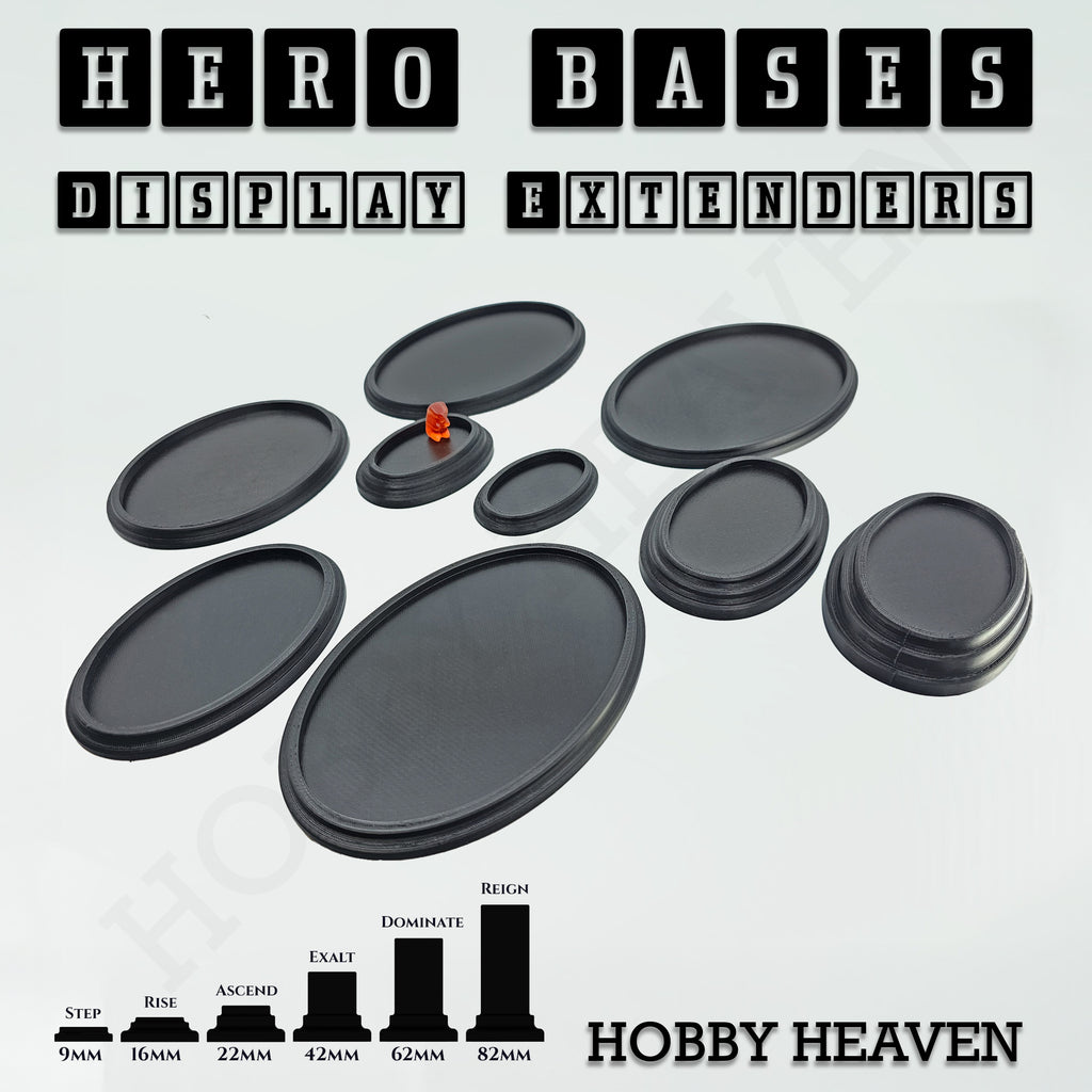 Hero Bases Display Extenders – oval bases for Warhammer and Age of Sigmar centerpiece models.