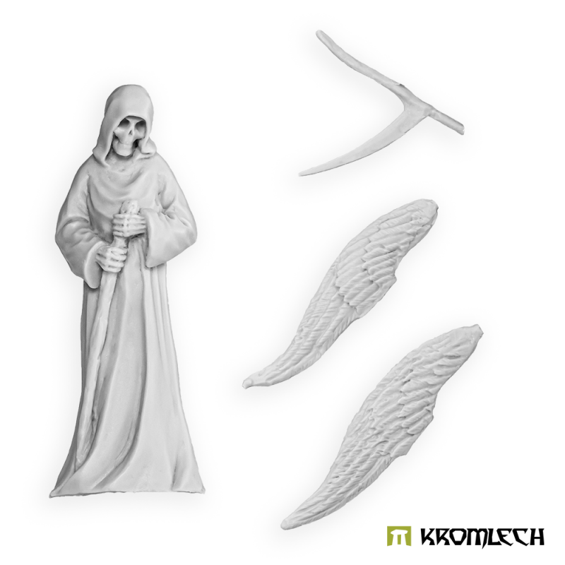 Kromlech Hive City Grim Reaper Statue unpainted resin parts: robed body, separate scythe and two wings