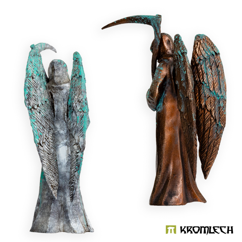 Kromlech Hive City Grim Reaper Statue in stone and bronze paint schemes, rear and side views showing the wings