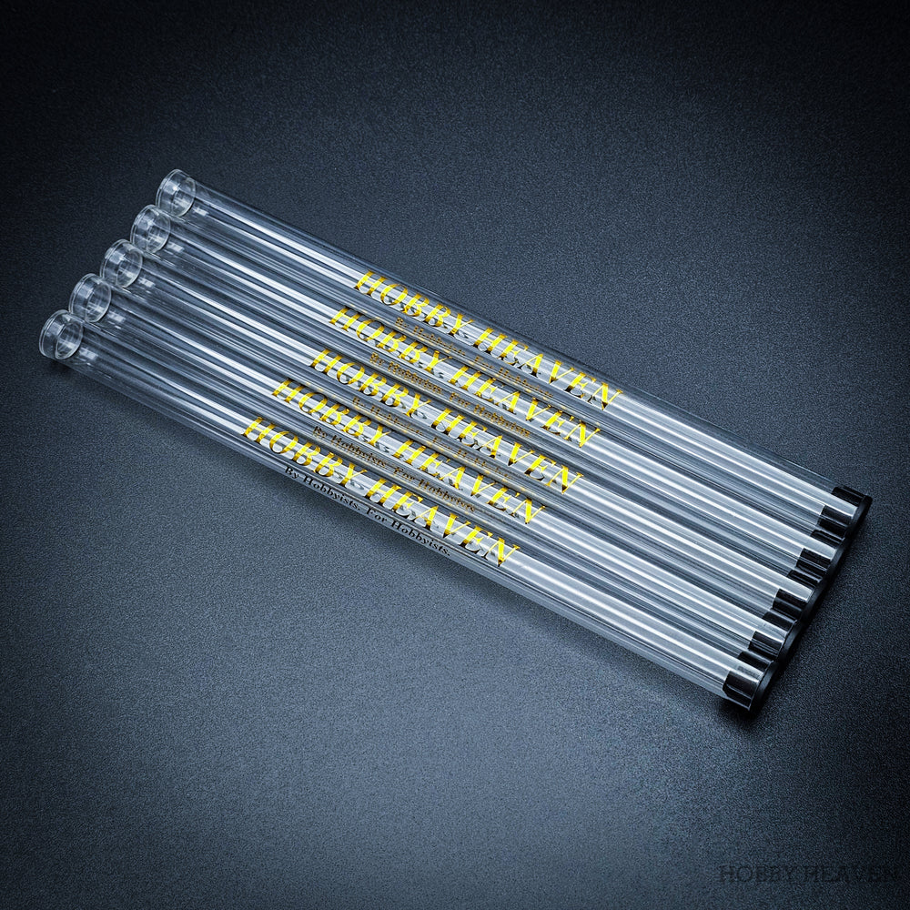 Hobby Heaven Brush Protector – Set of Clear 200mm Tubes for Brushes on Black Background
