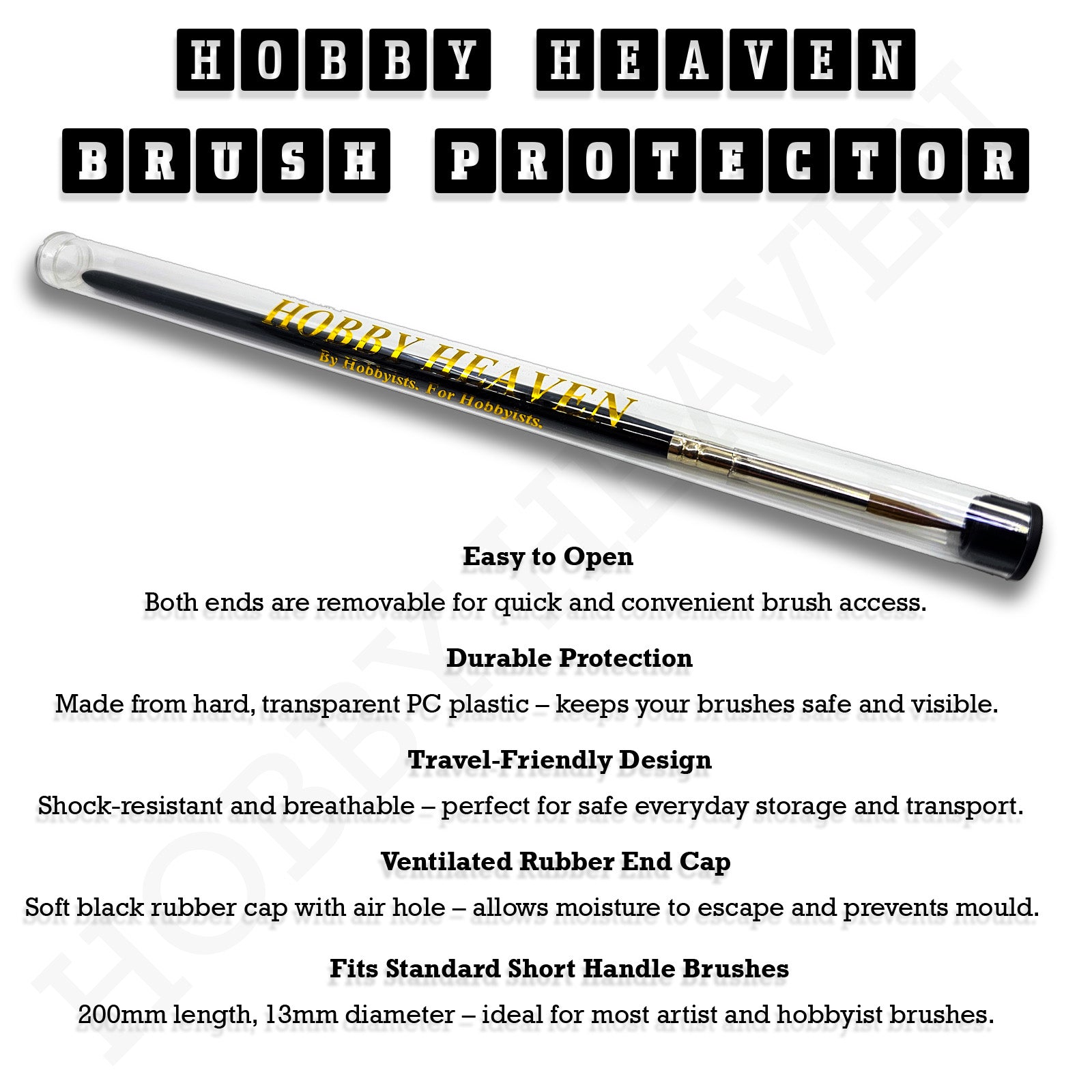 Infographic Highlighting Features of the Hobby Heaven Brush Protector Tube