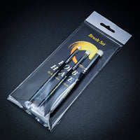 Packaged Hobby Heaven 3-piece dry brush set in retail hanging bag with branding card.
