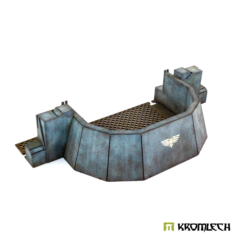 Imperatoris Tank Defense Position painted blue-grey: curved plated wall with an eagle emblem