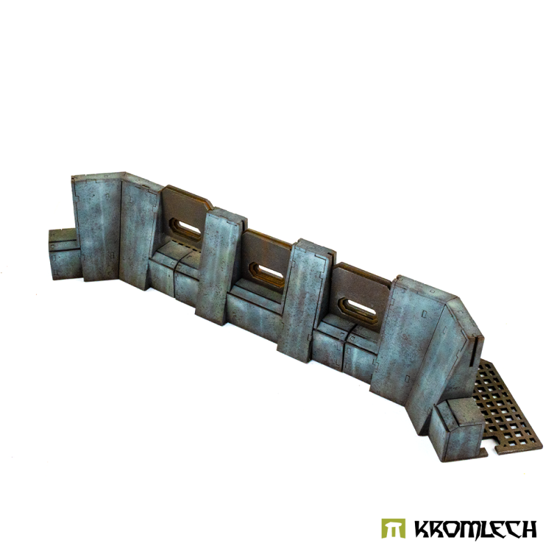 The painted 45° inner wall set from its other end, grated floor round the outside of the bends