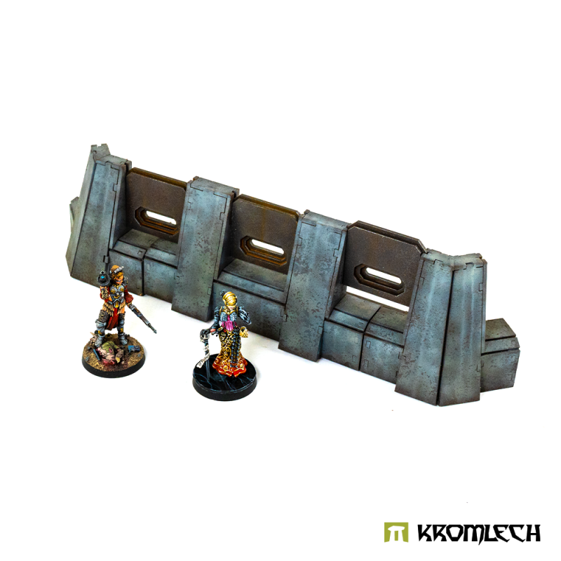 The painted 45° wall set with two painted figures in front for scale (miniatures not included)